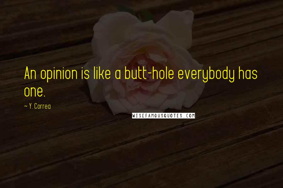 Y. Correa Quotes: An opinion is like a butt-hole everybody has one.