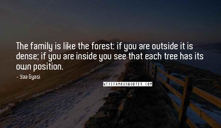 Yaa Gyasi Quotes: The family is like the forest: if you are outside it is dense; if you are inside you see that each tree has its own position.