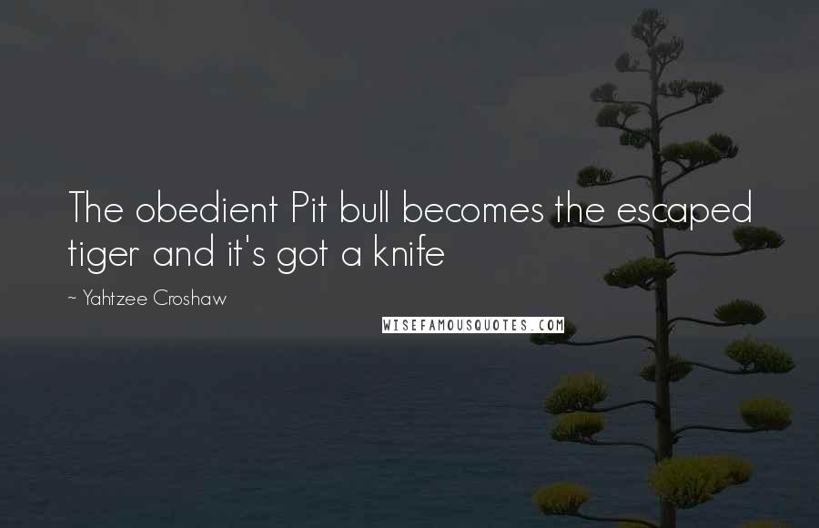 Yahtzee Croshaw Quotes: The obedient Pit bull becomes the escaped tiger and it's got a knife