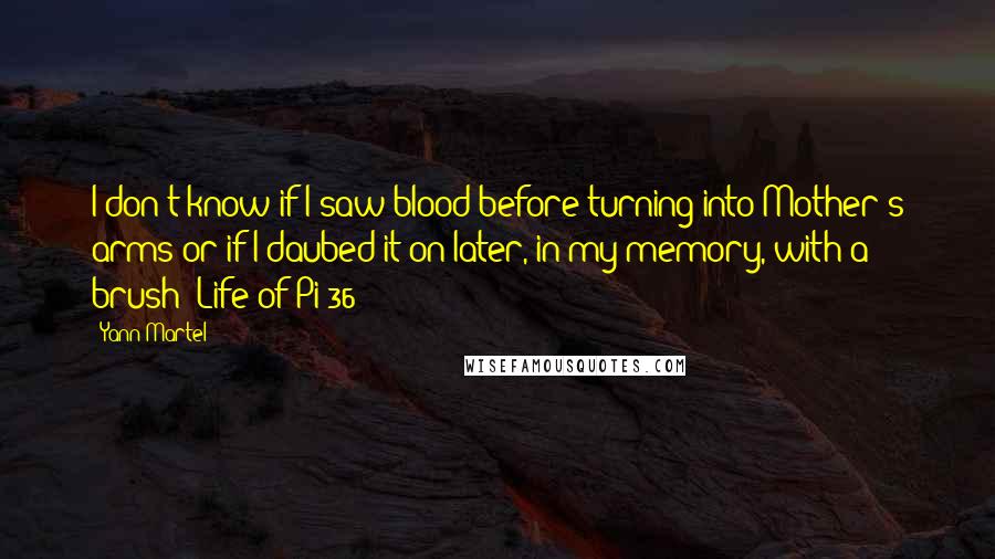 Yann Martel Quotes: I don't know if I saw blood before turning into Mother's arms or if I daubed it on later, in my memory, with a brush (Life of Pi 36)