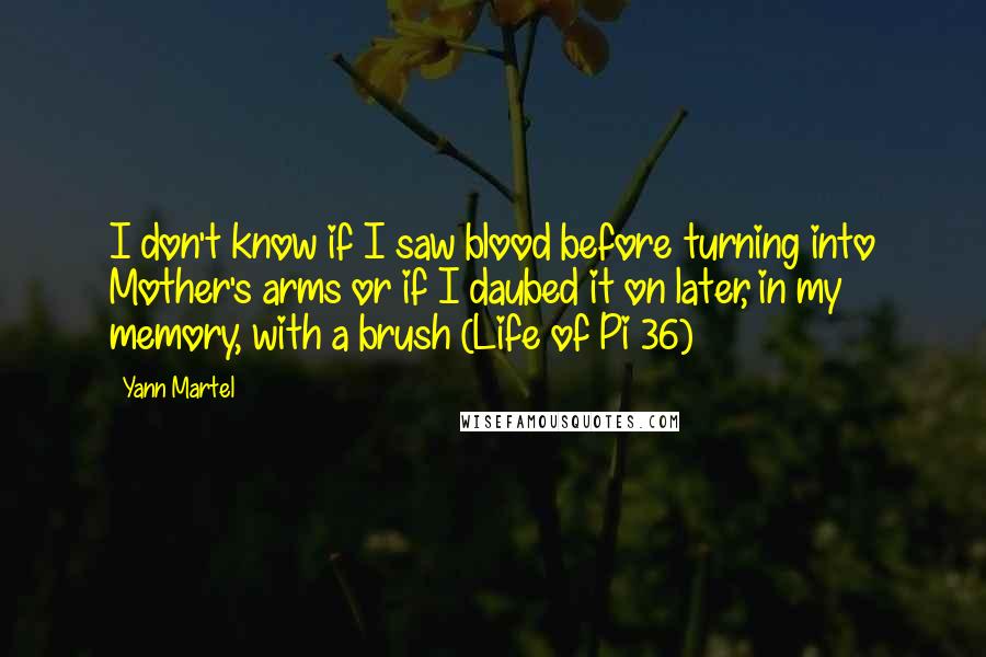 Yann Martel Quotes: I don't know if I saw blood before turning into Mother's arms or if I daubed it on later, in my memory, with a brush (Life of Pi 36)