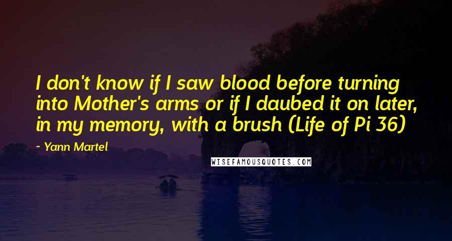 Yann Martel Quotes: I don't know if I saw blood before turning into Mother's arms or if I daubed it on later, in my memory, with a brush (Life of Pi 36)