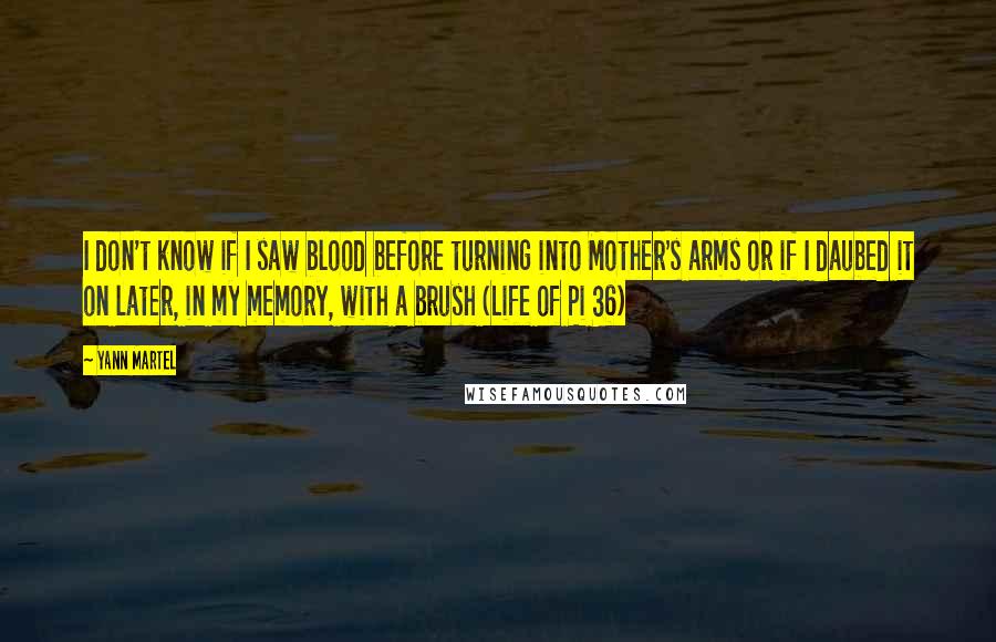 Yann Martel Quotes: I don't know if I saw blood before turning into Mother's arms or if I daubed it on later, in my memory, with a brush (Life of Pi 36)