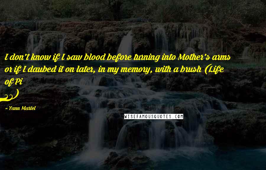 Yann Martel Quotes: I don't know if I saw blood before turning into Mother's arms or if I daubed it on later, in my memory, with a brush (Life of Pi 36)