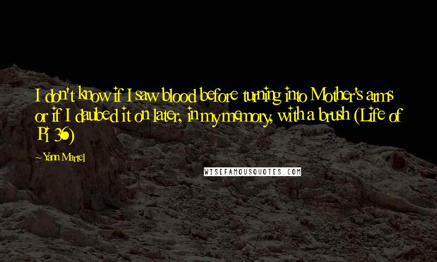 Yann Martel Quotes: I don't know if I saw blood before turning into Mother's arms or if I daubed it on later, in my memory, with a brush (Life of Pi 36)