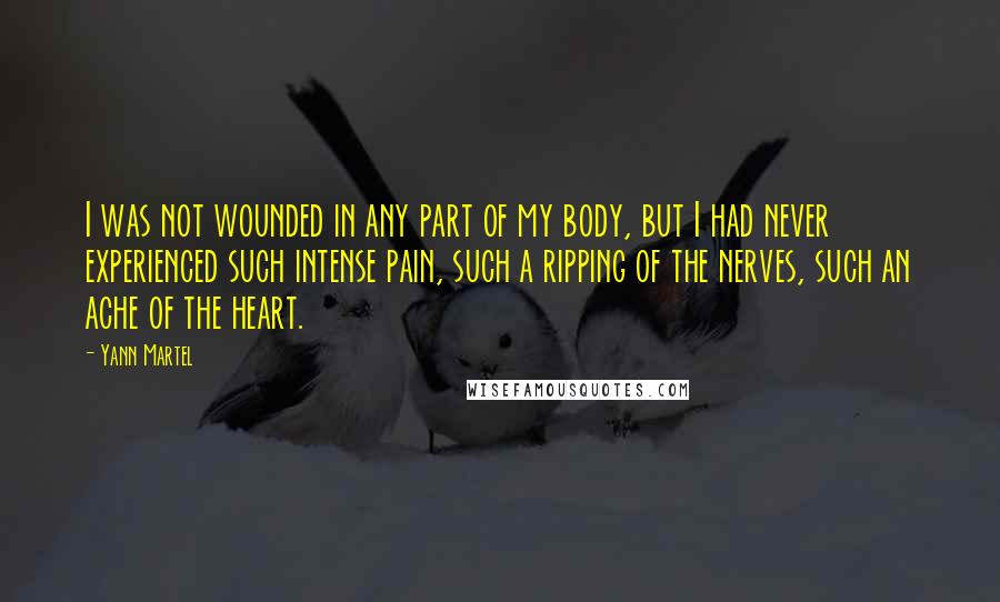 Yann Martel Quotes: I was not wounded in any part of my body, but I had never experienced such intense pain, such a ripping of the nerves, such an ache of the heart.