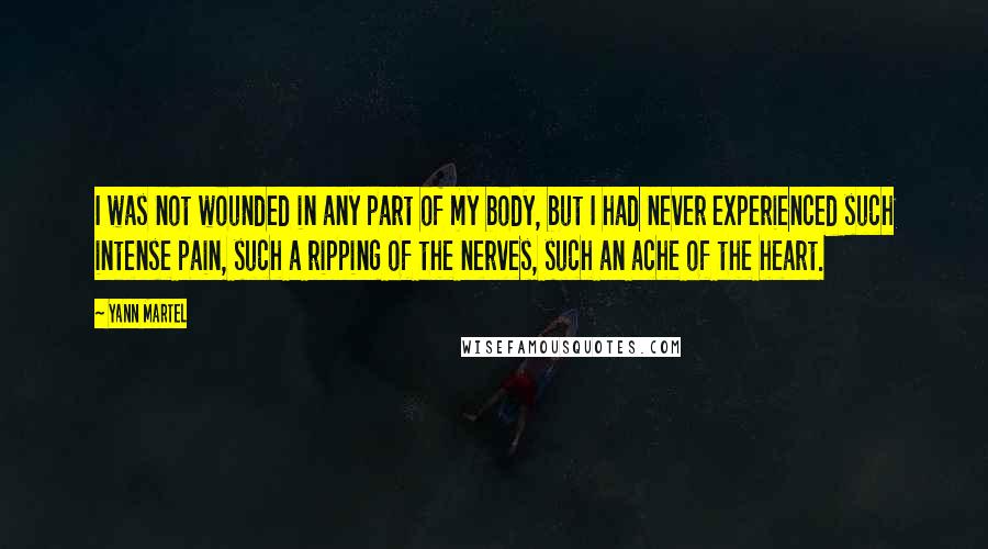 Yann Martel Quotes: I was not wounded in any part of my body, but I had never experienced such intense pain, such a ripping of the nerves, such an ache of the heart.