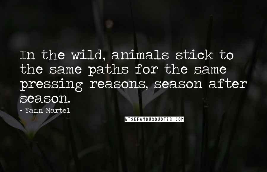 Yann Martel Quotes: In the wild, animals stick to the same paths for the same pressing reasons, season after season.