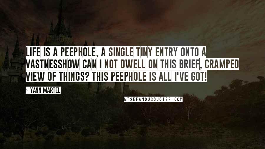 Yann Martel Quotes: Life is a peephole, a single tiny entry onto a vastnesshow can I not dwell on this brief, cramped view of things? This peephole is all I've got!