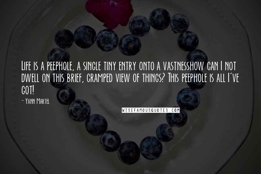 Yann Martel Quotes: Life is a peephole, a single tiny entry onto a vastnesshow can I not dwell on this brief, cramped view of things? This peephole is all I've got!