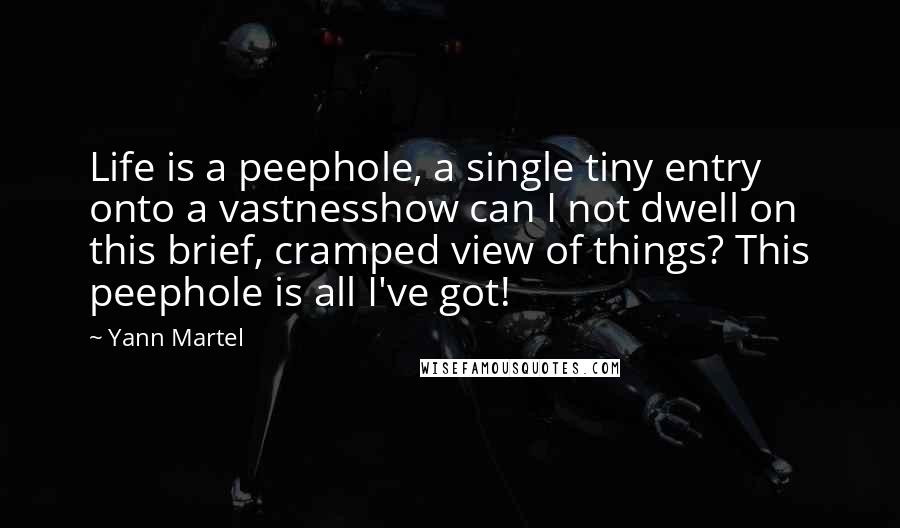 Yann Martel Quotes: Life is a peephole, a single tiny entry onto a vastnesshow can I not dwell on this brief, cramped view of things? This peephole is all I've got!