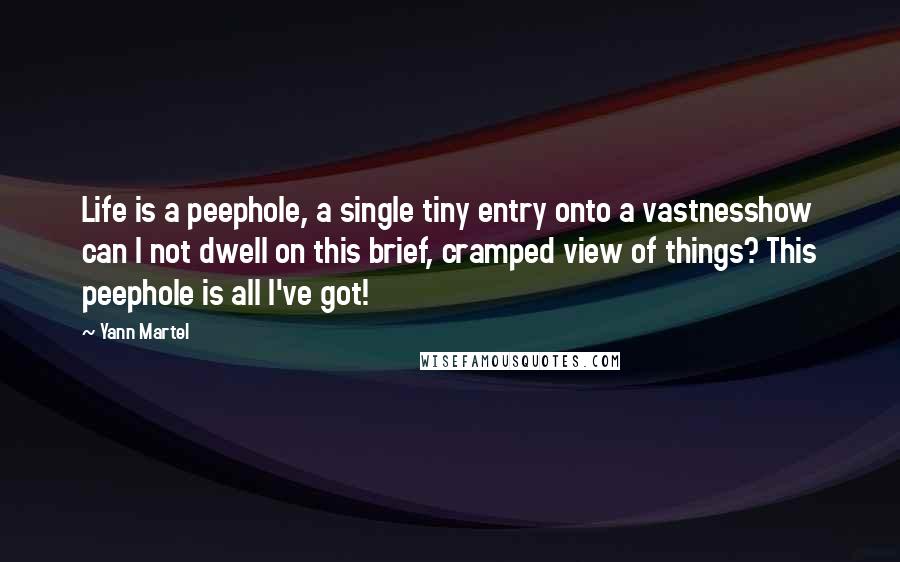 Yann Martel Quotes: Life is a peephole, a single tiny entry onto a vastnesshow can I not dwell on this brief, cramped view of things? This peephole is all I've got!