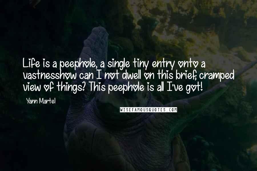 Yann Martel Quotes: Life is a peephole, a single tiny entry onto a vastnesshow can I not dwell on this brief, cramped view of things? This peephole is all I've got!