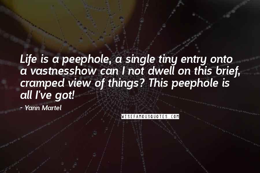 Yann Martel Quotes: Life is a peephole, a single tiny entry onto a vastnesshow can I not dwell on this brief, cramped view of things? This peephole is all I've got!