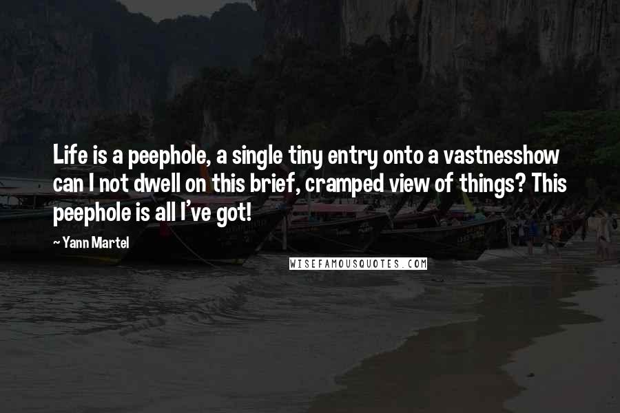 Yann Martel Quotes: Life is a peephole, a single tiny entry onto a vastnesshow can I not dwell on this brief, cramped view of things? This peephole is all I've got!