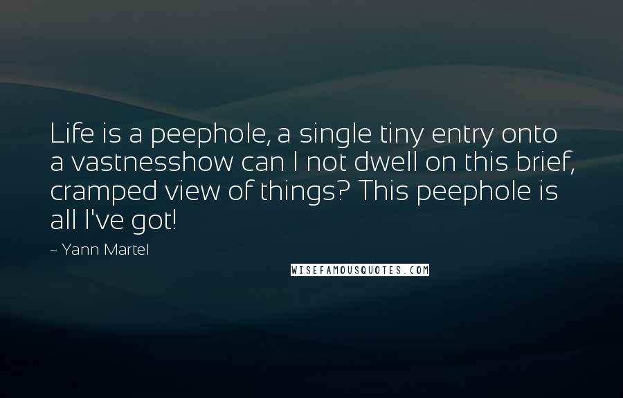 Yann Martel Quotes: Life is a peephole, a single tiny entry onto a vastnesshow can I not dwell on this brief, cramped view of things? This peephole is all I've got!