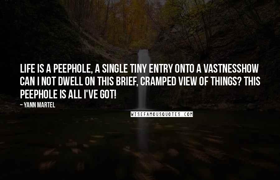 Yann Martel Quotes: Life is a peephole, a single tiny entry onto a vastnesshow can I not dwell on this brief, cramped view of things? This peephole is all I've got!