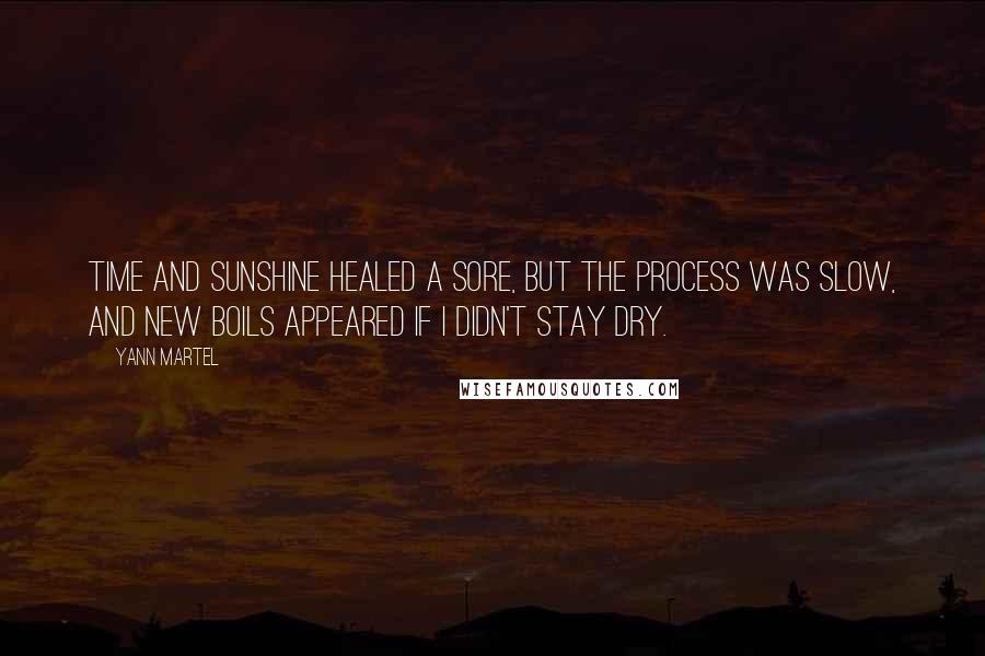 Yann Martel Quotes: Time and sunshine healed a sore, but the process was slow, and new boils appeared if I didn't stay dry.