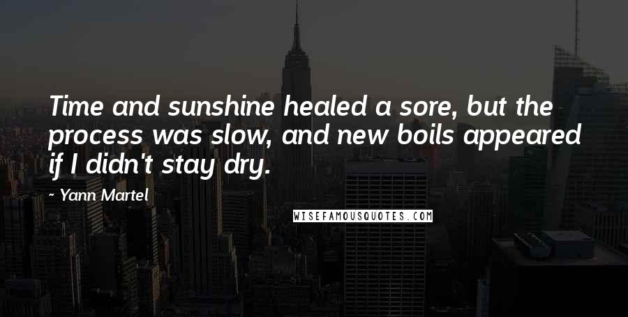 Yann Martel Quotes: Time and sunshine healed a sore, but the process was slow, and new boils appeared if I didn't stay dry.