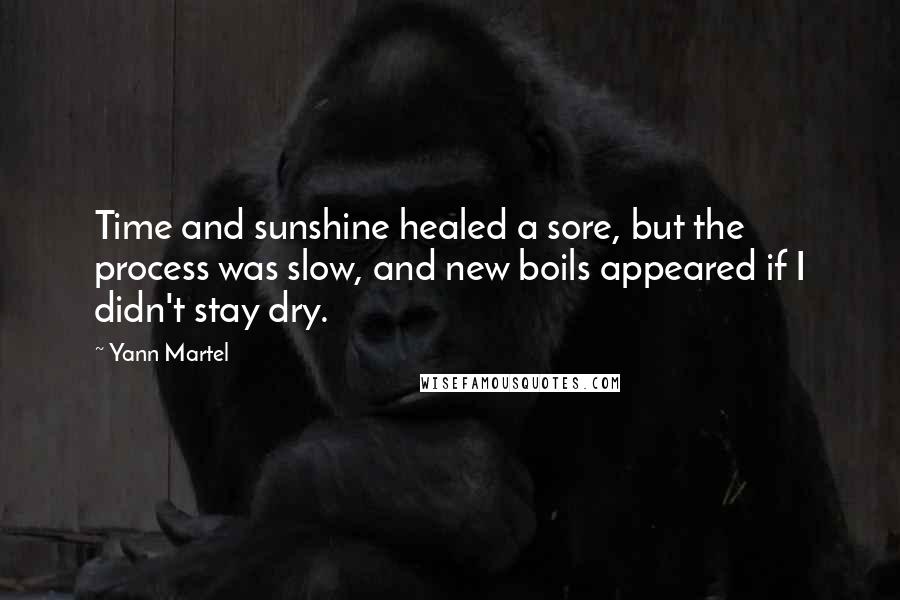 Yann Martel Quotes: Time and sunshine healed a sore, but the process was slow, and new boils appeared if I didn't stay dry.
