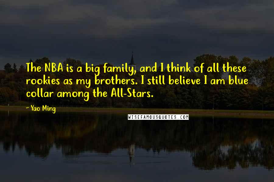 Yao Ming Quotes: The NBA is a big family, and I think of all these rookies as my brothers. I still believe I am blue collar among the All-Stars.
