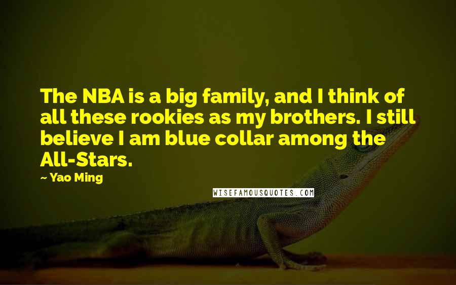 Yao Ming Quotes: The NBA is a big family, and I think of all these rookies as my brothers. I still believe I am blue collar among the All-Stars.