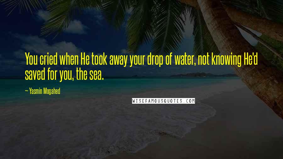 Yasmin Mogahed Quotes: You cried when He took away your drop of water, not knowing He'd saved for you, the sea.