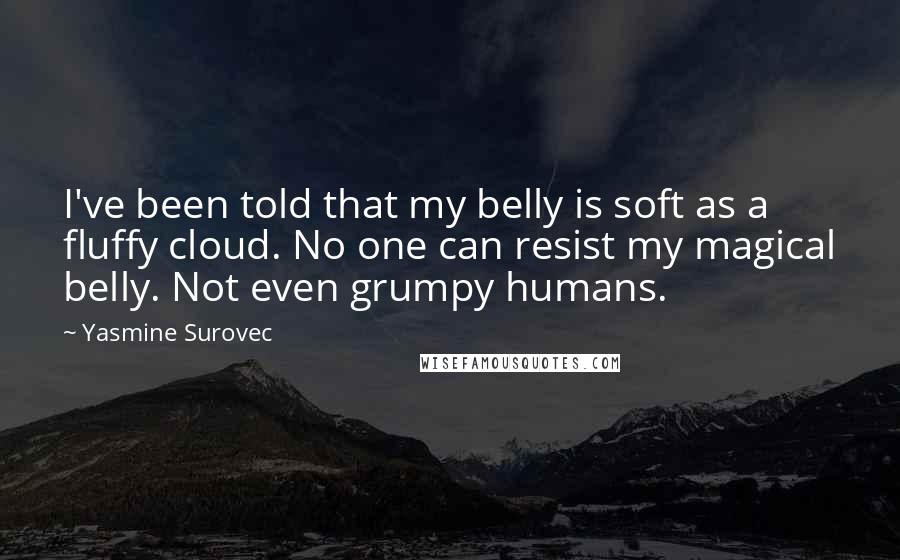 Yasmine Surovec Quotes: I've been told that my belly is soft as a fluffy cloud. No one can resist my magical belly. Not even grumpy humans.