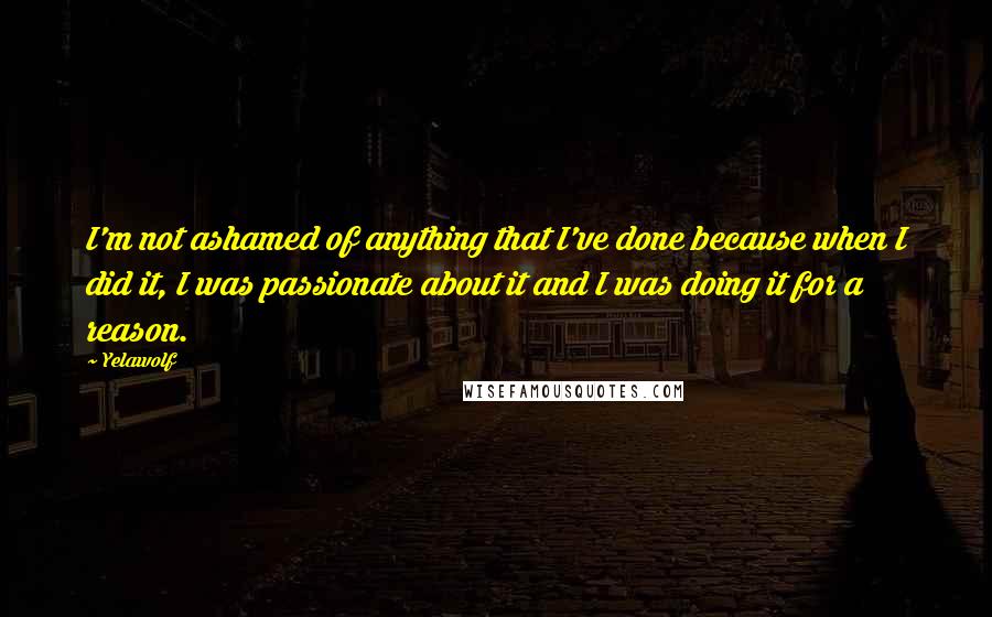 Yelawolf Quotes: I'm not ashamed of anything that I've done because when I did it, I was passionate about it and I was doing it for a reason.