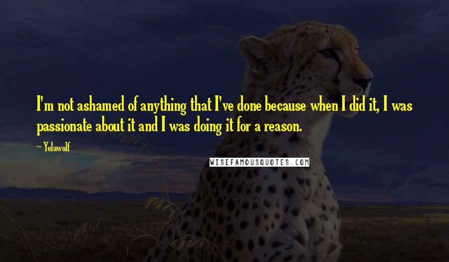 Yelawolf Quotes: I'm not ashamed of anything that I've done because when I did it, I was passionate about it and I was doing it for a reason.