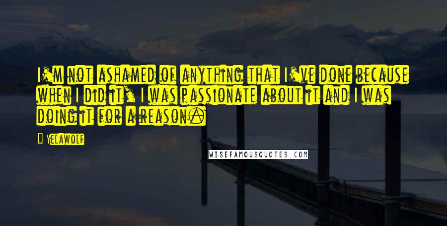 Yelawolf Quotes: I'm not ashamed of anything that I've done because when I did it, I was passionate about it and I was doing it for a reason.