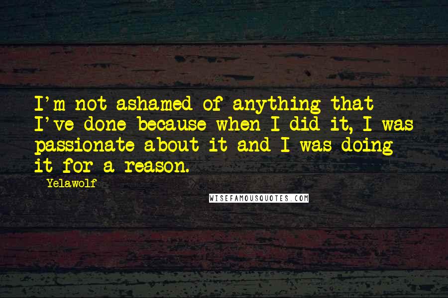 Yelawolf Quotes: I'm not ashamed of anything that I've done because when I did it, I was passionate about it and I was doing it for a reason.