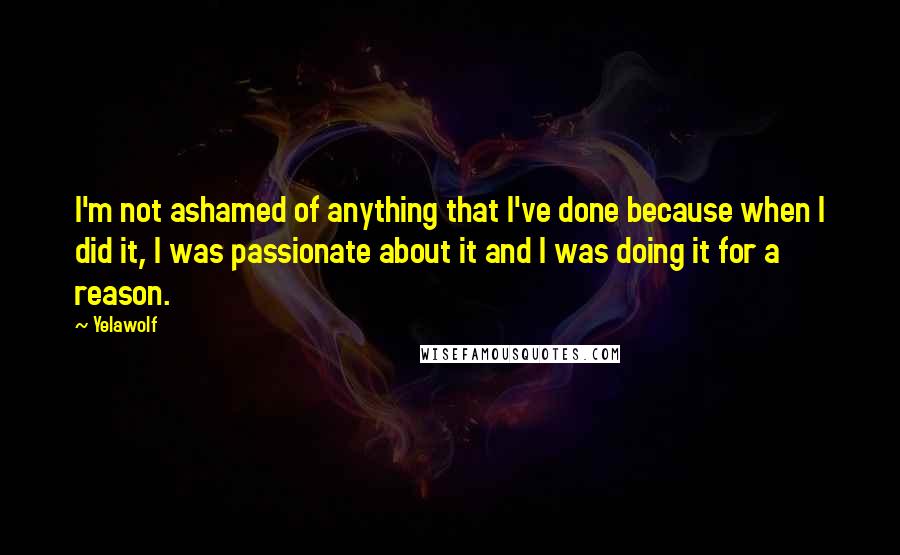 Yelawolf Quotes: I'm not ashamed of anything that I've done because when I did it, I was passionate about it and I was doing it for a reason.