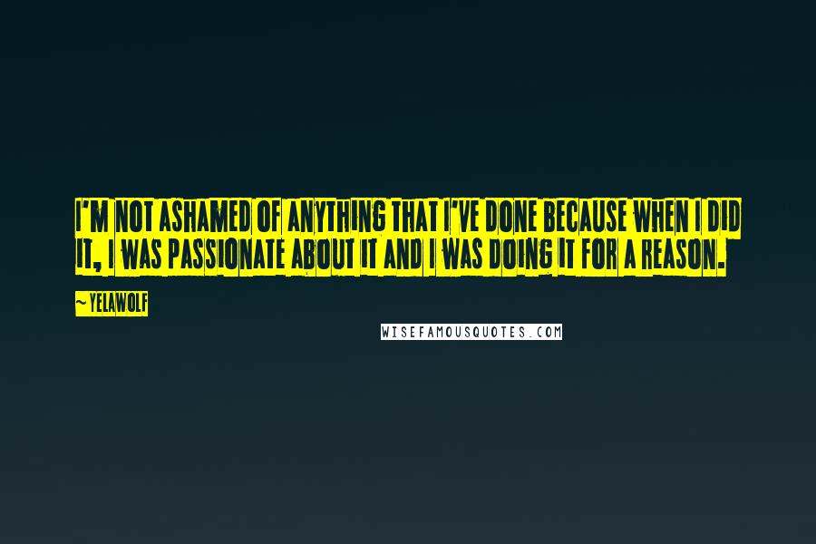 Yelawolf Quotes: I'm not ashamed of anything that I've done because when I did it, I was passionate about it and I was doing it for a reason.