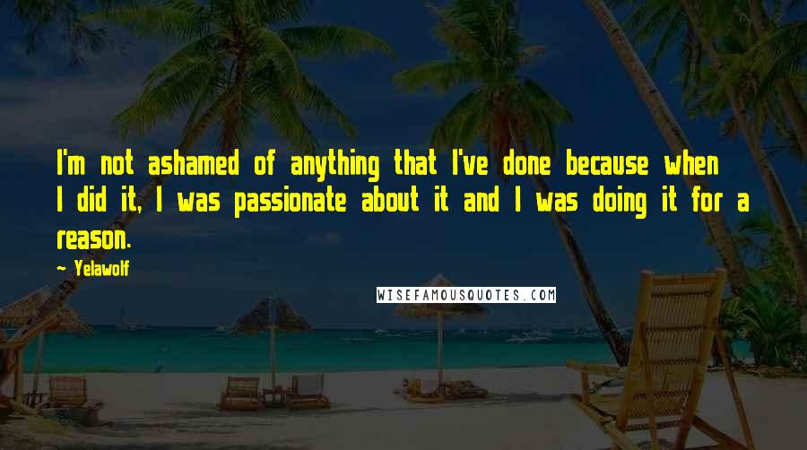 Yelawolf Quotes: I'm not ashamed of anything that I've done because when I did it, I was passionate about it and I was doing it for a reason.