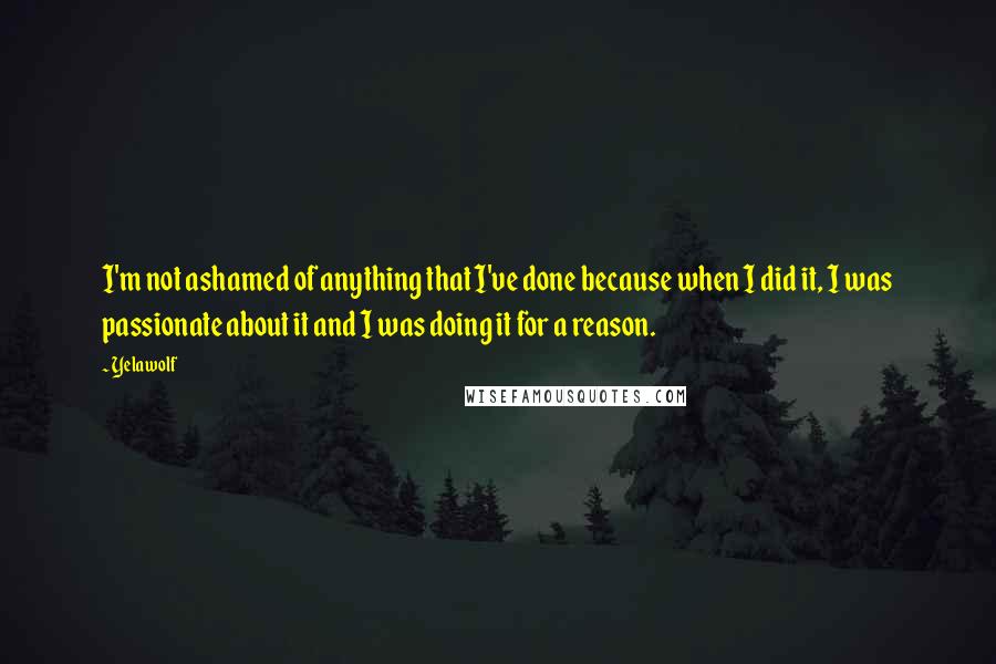 Yelawolf Quotes: I'm not ashamed of anything that I've done because when I did it, I was passionate about it and I was doing it for a reason.