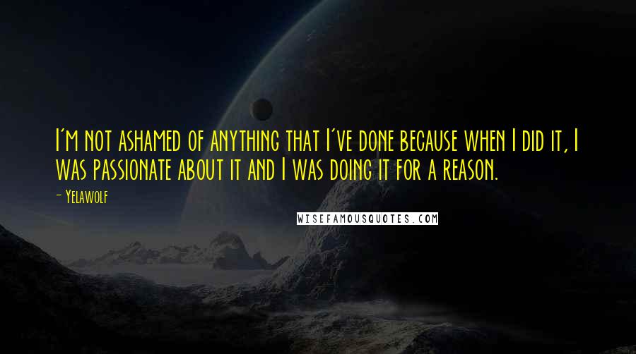 Yelawolf Quotes: I'm not ashamed of anything that I've done because when I did it, I was passionate about it and I was doing it for a reason.