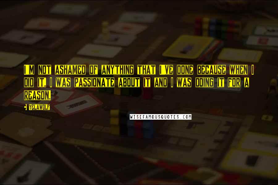 Yelawolf Quotes: I'm not ashamed of anything that I've done because when I did it, I was passionate about it and I was doing it for a reason.