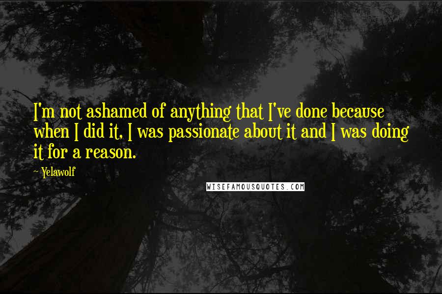 Yelawolf Quotes: I'm not ashamed of anything that I've done because when I did it, I was passionate about it and I was doing it for a reason.