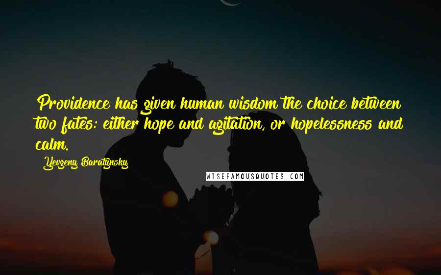 Yevgeny Baratynsky Quotes: Providence has given human wisdom the choice between two fates: either hope and agitation, or hopelessness and calm.