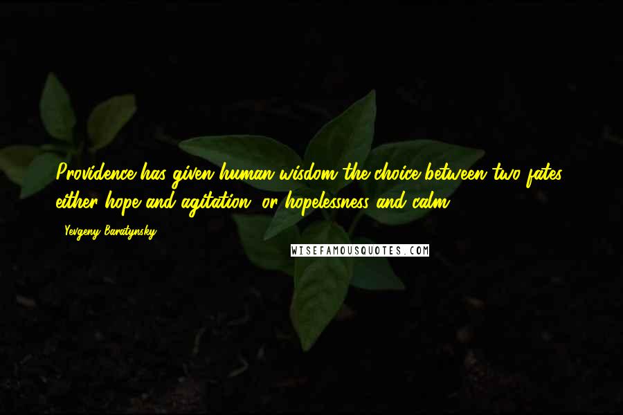 Yevgeny Baratynsky Quotes: Providence has given human wisdom the choice between two fates: either hope and agitation, or hopelessness and calm.