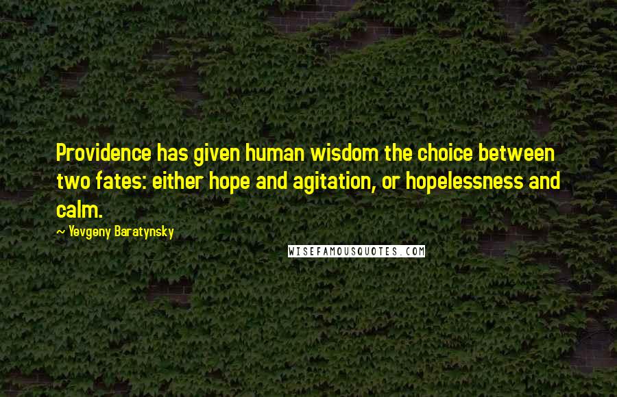 Yevgeny Baratynsky Quotes: Providence has given human wisdom the choice between two fates: either hope and agitation, or hopelessness and calm.