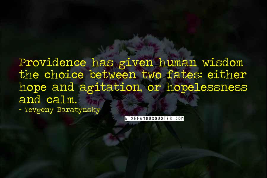 Yevgeny Baratynsky Quotes: Providence has given human wisdom the choice between two fates: either hope and agitation, or hopelessness and calm.