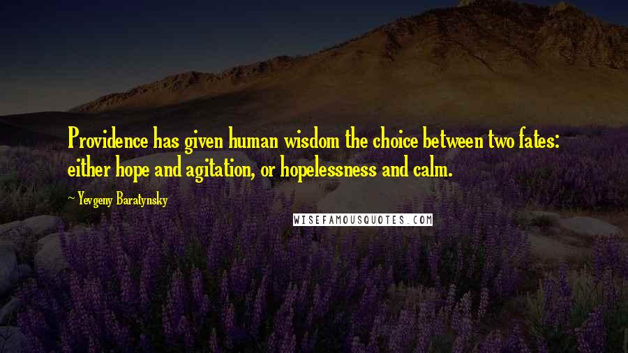 Yevgeny Baratynsky Quotes: Providence has given human wisdom the choice between two fates: either hope and agitation, or hopelessness and calm.