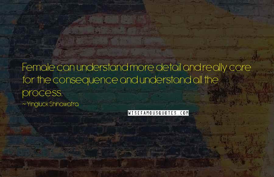 Yingluck Shinawatra Quotes: Female can understand more detail and really care for the consequence and understand all the process.