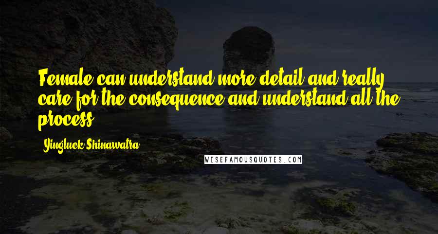 Yingluck Shinawatra Quotes: Female can understand more detail and really care for the consequence and understand all the process.