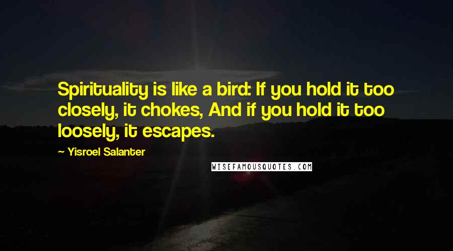 Yisroel Salanter Quotes: Spirituality is like a bird: If you hold it too closely, it chokes, And if you hold it too loosely, it escapes.