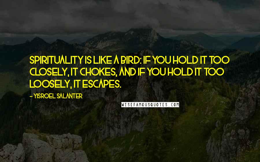 Yisroel Salanter Quotes: Spirituality is like a bird: If you hold it too closely, it chokes, And if you hold it too loosely, it escapes.