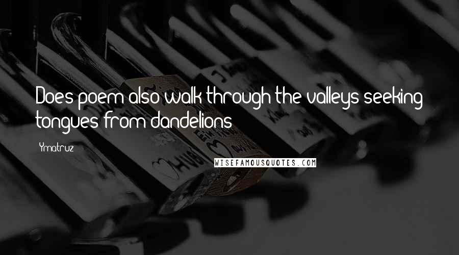 Ymatruz Quotes: Does poem also walk through the valleys seeking tongues from dandelions?
