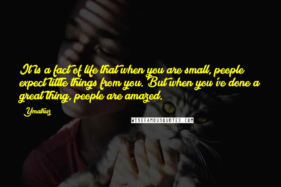 Ymatruz Quotes: It is a fact of life that when you are small, people expect little things from you. But when you've done a great thing, people are amazed.